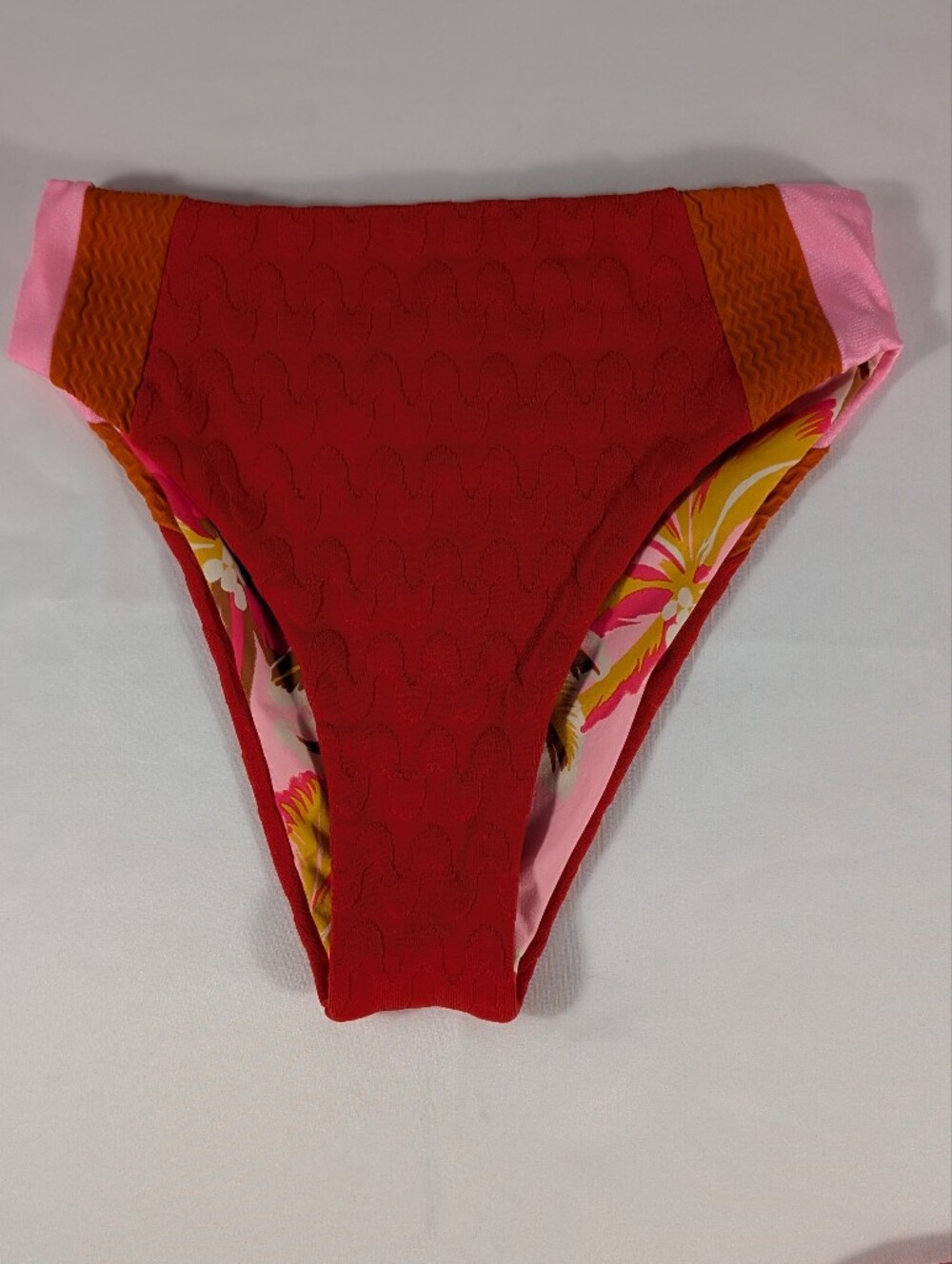 New Maaji Apple Red Wanderer High Rise Classic Textured Bikini with Floral Trim